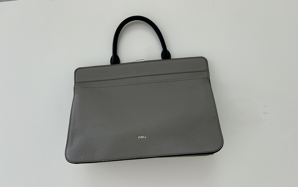 FURLA Handbag Gray Black Purse Medium Size Leather